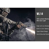 Nextorch WL14 USB-C Rechargeable LED Weapon Light - OSRAM P9 - 500 Lumens - Uses Built-in 250mAh Li-ion Battery Pack