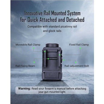 Nextorch WL22 USB-C Rechargeable LED Weapon Light - 650 Lumens - Osram P9 - Includes Built-In Li-ion Battery Pack - With Choice of Red or Green Laser