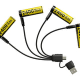 Nitecore NH2400 AA 2400mAh / 3600mWh 1.5V Rechargeable Protected Lithium-Ion Button Top Battery Kit - Includes 4 x AA Batteries and 1 x USB-C Charging Cable