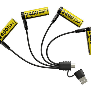 Nitecore NH2400 AA 2400mAh / 3600mWh 1.5V Rechargeable Protected Lithium-Ion Button Top Battery Kit - Includes 4 x AA Batteries and 1 x USB-C Charging Cable