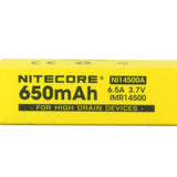 Nitecore NI14500A IMR 14500 650mAh 3.7V Unprotected Lithium Manganese (LiMn2O4) Battery - Button Top or Flat Top