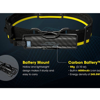 Nitecore Carbon Battery 6K USB-C Rechargeable Extended Runtime Headlamp Kit for the NU40, NU43, NU50 and HC65 UHE