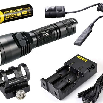 Nitecore Chameleon CU6 UV Ultraviolet LED Flashlight Night Hunting Kit with GM02 Weapon Mount, RSW1 Remote Switch, 18650 Battery and Charger - Fits Picatinny Railed Guns - 440 Lumens