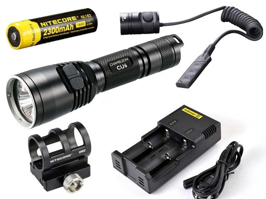 Nitecore Chameleon CU6 UV Ultraviolet LED Flashlight Night Hunting Kit with GM02 Weapon Mount, RSW1 Remote Switch, 18650 Battery and Charger - Fits Picatinny Railed Guns - 440 Lumens
