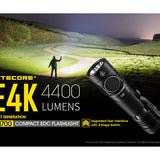 Nitecore E4K Compact EDC Flashlight - 4 x CREE XP-L2 V6 - 4400 Lumens - Uses 1 x USB-C Rechargeable 21700 (Included) or 2 x CR123A or 2 x RCR123