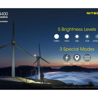 Nitecore E4K Compact EDC Flashlight - 4 x CREE XP-L2 V6 - 4400 Lumens - Uses 1 x USB-C Rechargeable 21700 (Included) or 2 x CR123A or 2 x RCR123