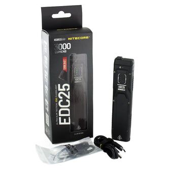 Nitecore EDC25 USB-C Rechargeable LED Flashlight - 3000 Lumens - 2 x NiteLab UHi 20 - Uses Built-in 1700mAh Li-ion Battery Pack