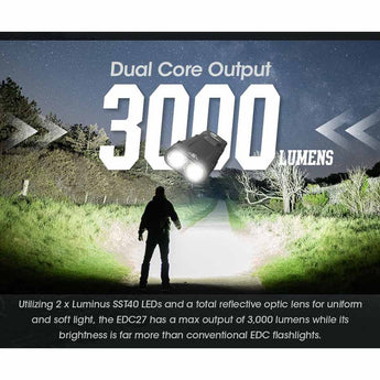 Nitecore EDC27 USB-C Rechargeable LED Flashlight - 3000 Lumens - 2 x Luminus SST-40 - Uses Built-in 3.7V 1700mAh Li-ion Battery Pack