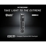Nitecore EDC31 USB-C Rechargeable LED Flashlight - 3500 Lumens - NiteLab 9-Core UHi 20 - Uses Built-in 3800mAh Li-ion Battery