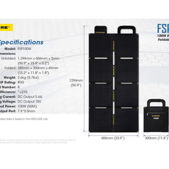 Nitecore FSP100W 100W ETFE Waterproof Foldable Solar Panel