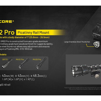 Nitecore GM02 Pro Weapon Mount for 25.8mm - 26.5mm Body Diameter Flashlights