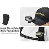 Nitecore headlamp and clip on a white background