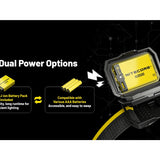 Nitecore device with dual power options on a black background