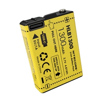 Nitecore HLB-1300 3.7V 1300mAh USB-C Rechargeable Li-ion Battery Pack for the UT27, Bubble, and HA13
