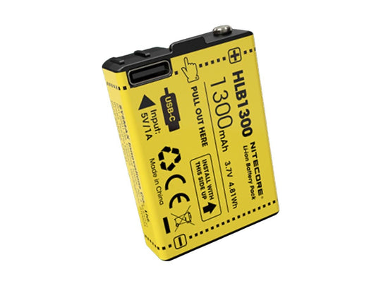 Nitecore HLB-1300 3.7V 1300mAh USB-C Rechargeable Li-ion Battery Pack for the UT27, Bubble, and HA13
