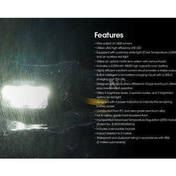 Nitecore HC60 UHE USB-C Rechargeable LED Headlamp - 1600 Lumens - 6 x NiteLab UHE LEDs - Includes 1 x 18650