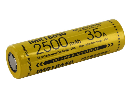 Nitecore IMR 18650 2500mAh 3.7V Unprotected High-Drain 35A Lithium Manganese (LiMn2O4) Flat Top Battery - Boxed