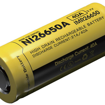 Nitecore IMR 26650 4200mAh 3.7V Unprotected 40A Li-Ion Battery - Angle Shot