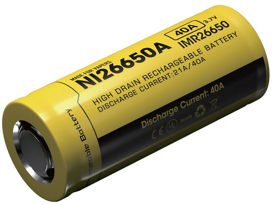 Nitecore IMR 26650 4200mAh 3.7V Unprotected High-Drain 40A Lithium Manganese (LiMn2O4) Flat Top Battery - Boxed