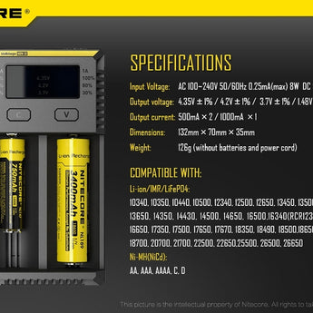 Nitecore Intellicharge i2 2-Channel Smart Charger for Li-ion, Ni-Cd, & NiMH Batteries - 2016 Edition