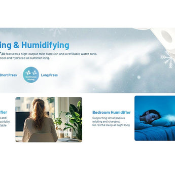 Nitecore Izz Cool 30 USB-C Rechargeable Handheld Misting Fan - Uses Built-in 3500mAh Li-ion Battery Pack - White or Blue