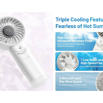 Nitecore Izz Cool 30 USB-C Rechargeable Handheld Misting Fan - Uses Built-in 3500mAh Li-ion Battery Pack - White or Blue