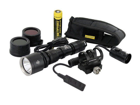 Nitecore Multitask Hybrid MH25 Flashlight Huntking Kit with Gun Mount, RSW1 Pressure Switch, Filters and Holster - CREE XM-L2 U2 LED - 960 Lumens - Uses 1 x 18650 (Included) or 2 x CR123A