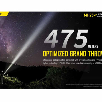 Nitecore MH25-V2 Dual Fuel Long Range USB-C Rechargeable LED Flashlight - 1300 Lumens - Includes 1 x 21700