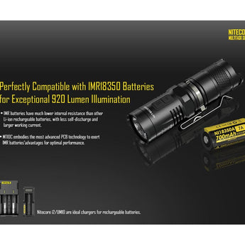 Nitecore Multitask MT10C LED Flashlight Kit - CREE XM-L2 U2 LED - 920 Lumens - Includes 1 x CR123A and 1 x LMA1 Helmet Clip