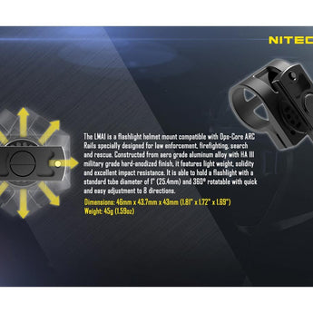 Nitecore Multitask MT10C LED Flashlight Kit - CREE XM-L2 U2 LED - 920 Lumens - Includes 1 x CR123A and 1 x LMA1 Helmet Clip