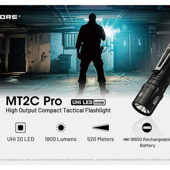 Nitecore MT2C Pro LED Flashlight - Uhi 20 - 1800 Lumens - Includes 1 x 18650 with USB-C Charging Port