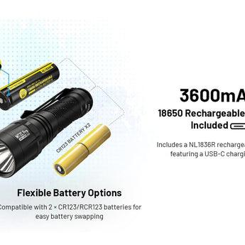 Nitecore MT2C Pro LED Flashlight - Uhi 20 - 1800 Lumens - Includes 1 x 18650 with USB-C Charging Port