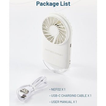 Nitecore NEF02 Multi-Purpose Rechargeable Pocket Fan - Uses Built-in 1200mAh Li-ion Battery Pack - White or Pink