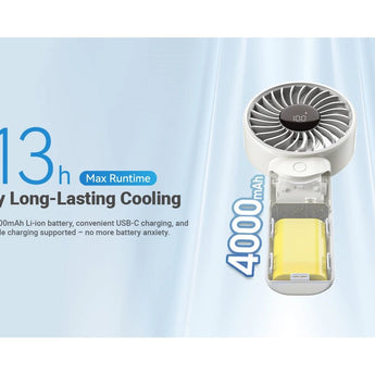 Nitecore NEF03 Pro USB-C Rechargeable Handheld Fan - Uses Built-in 4000mAh Li-ion Battery Pack - White or Blue