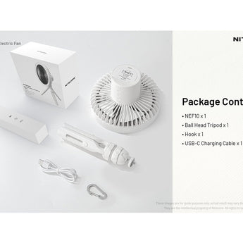 Nitecore NEF10 USB-C Rechargeable Multi-Functional Electric Fan - Uses Built-in 10000mAh Li-ion Battery Pack - White or Gray