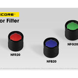 Nitecore NF20 Filters for Flashlights with 19.7mm Head Diameters - Red, Blue, or Green