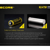 Nitecore NL147R 14500 750mAh 3.6V Protected 2A Lithium Ion (Li-ion) Button Top Battery with Micro USB Charging Port - Retail Card