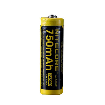 Nitecore NL147R 14500 750mAh 3.6V Protected 2A Lithium Ion (Li-ion) Button Top Battery with Micro USB Charging Port - Retail Card