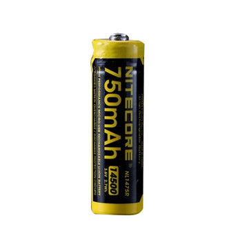 Nitecore NL147R 14500 750mAh 3.6V Protected 2A Lithium Ion (Li-ion) Button Top Battery with Micro USB Charging Port - Retail Card