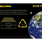 Nitecore NL147R 14500 750mAh 3.6V Protected 2A Lithium Ion (Li-ion) Button Top Battery with Micro USB Charging Port - Retail Card