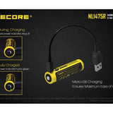 Nitecore NL147R 14500 750mAh 3.6V Protected 2A Lithium Ion (Li-ion) Button Top Battery with Micro USB Charging Port - Retail Card