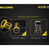Nitecore NL147R 14500 750mAh 3.6V Protected 2A Lithium Ion (Li-ion) Button Top Battery with Micro USB Charging Port - Retail Card