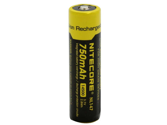 Nitecore NL147 14500 750mAh 3.7V Protected Lithium Ion (Li-ion) Button Top Battery - Blister Pack