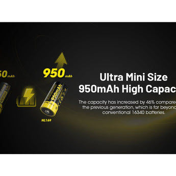 Nitecore NL169 RCR123A / 16340 950mAh 3.6V Protected Lithium Ion (Li-ion) Button Top Battery