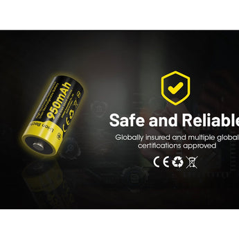 Nitecore NL169 RCR123A / 16340 950mAh 3.6V Protected Lithium Ion (Li-ion) Button Top Battery