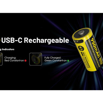 Nitecore NL169R 16340 950mAh 3.6V Lithium Ion (Li-ion) Button Top Battery with USB-C Charging Port