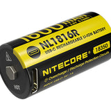 Nitecore NL1816R 18350 1600mAh 3.6V Lithium Ion (Li-ion) Button Top Battery with USB-C Charging Port