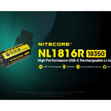 Nitecore NL1816R 18350 1600mAh 3.6V Lithium Ion (Li-ion) Button Top Battery with USB-C Charging Port