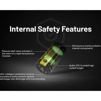 Nitecore NL1816R 18350 1600mAh 3.6V Lithium Ion (Li-ion) Button Top Battery with USB-C Charging Port