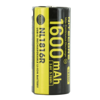 Nitecore NL1816R 18350 1600mAh 3.6V Lithium Ion (Li-ion) Button Top Battery with USB-C Charging Port